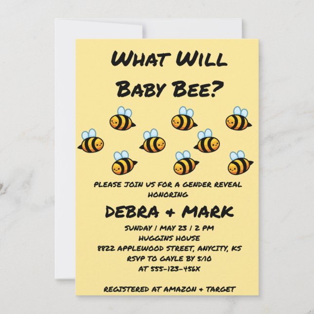 What Will Baby Bee Gender Reveal Invitation (Front)