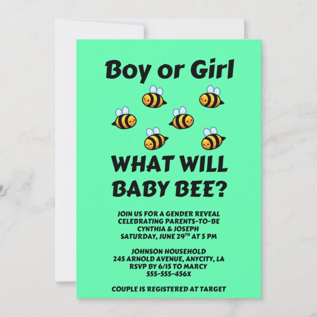 What Will Baby Bee Gender Reveal Invitation (Front)