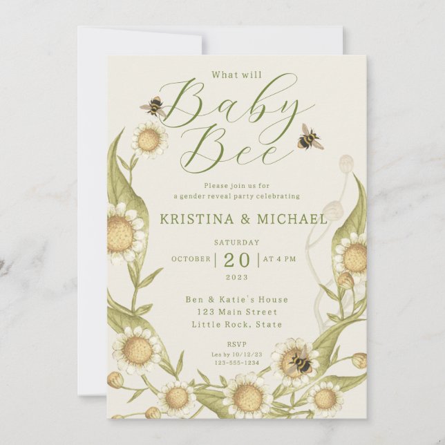 What will Baby Bee Gender Reveal Invitation (Front)