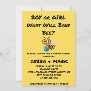 What Will Baby Bee Gender Reveal Invitation