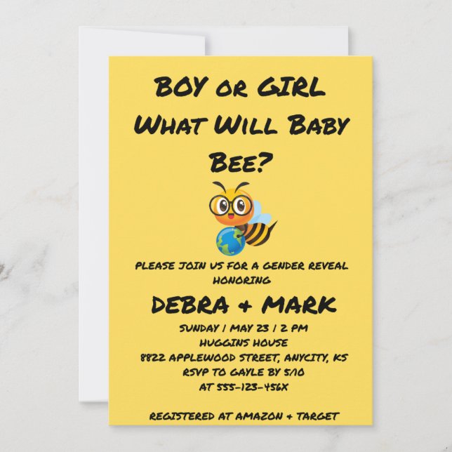 What Will Baby Bee Gender Reveal Invitation (Front)
