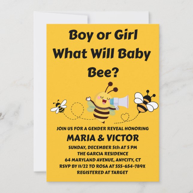 What Will Baby Bee Gender Reveal Invitation (Front)