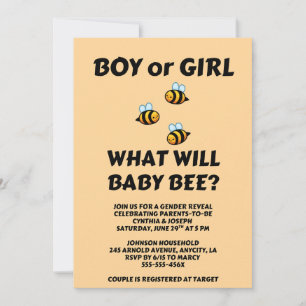 What Will Baby Bee Gender Reveal  Invitation