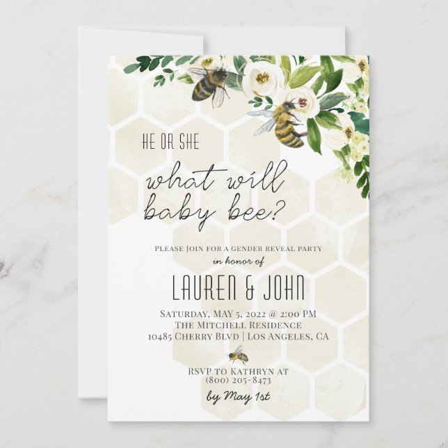 What Will Baby Bee Gender Reveal Invitation (Front)