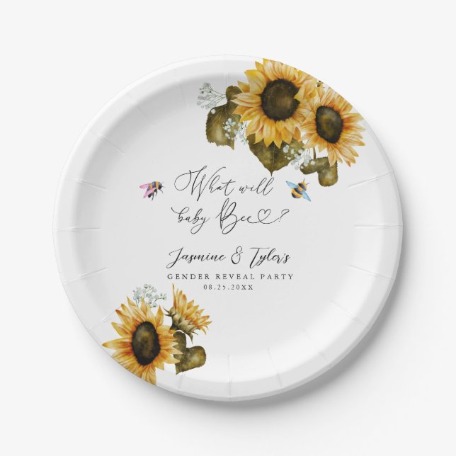 What Will Baby Bee Gender Reveal Paper Plate (Front)