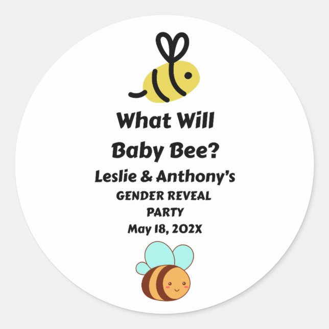 What Will Baby Bee gender reveal party Classic Round Sticker (Front)