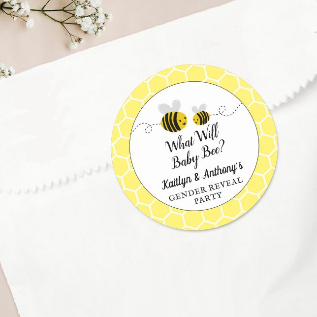 What Will Baby Bee Gender Reveal Party Classic Round Sticker (Creator Uploaded)