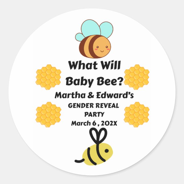 What Will Baby Bee gender reveal party Classic Round Sticker (Front)