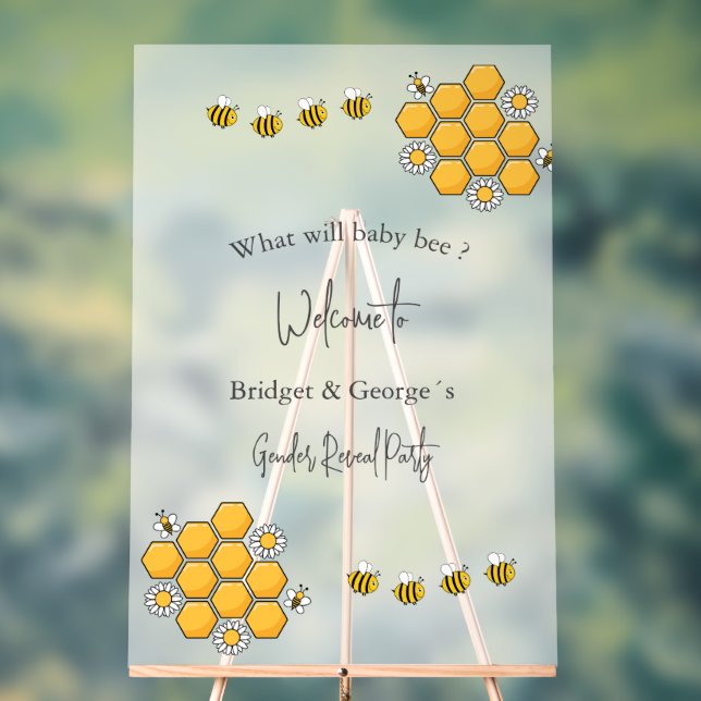 what will baby bee gender reveal party frosted acrylic sign (Neutral)