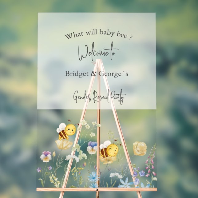 what will baby bee gender reveal party frosted acrylic sign (Neutral)