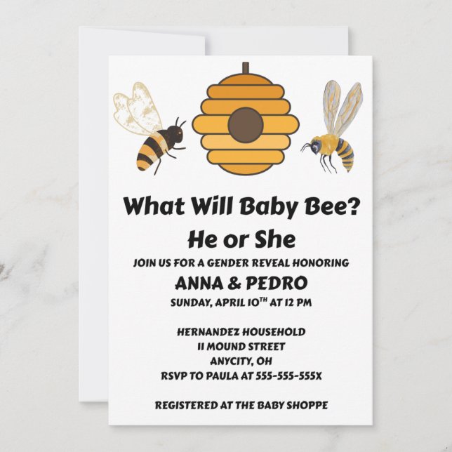 What Will Baby Bee gender reveal party Invitation (Front)
