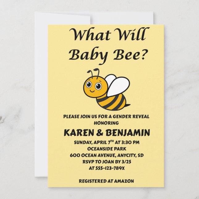 What Will Baby Bee gender reveal party Invitation (Front)