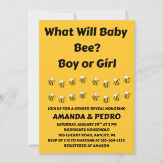 What Will Baby Bee gender reveal party Invitation