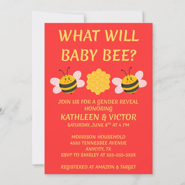 What Will Baby Bee gender reveal party Invitation (Front)