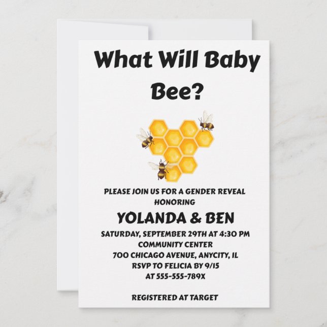 What Will Baby Bee gender reveal party Invitation (Front)
