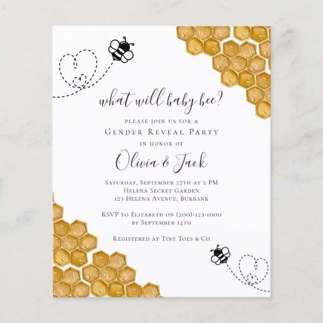What Will Baby Bee Gender Reveal Party Invitation (Front)