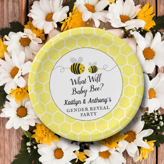 What Will Baby Bee Gender Reveal Party Paper Plate | Zazzle