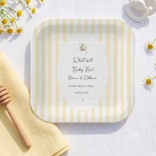 What Will Baby Bee? Gender Reveal Preppy Yellow Paper Plate