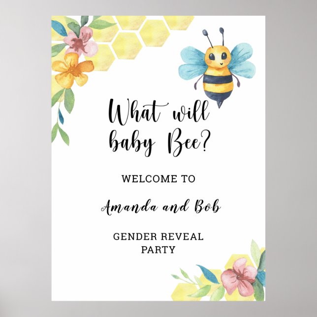 What will baby bee gender reveal welcome poster (Front)