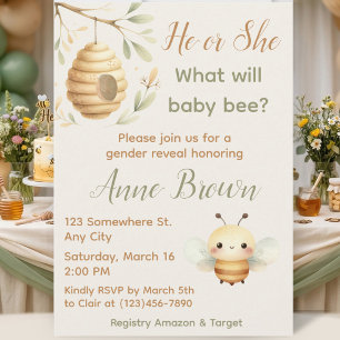 What Will Baby Bee Honey Bee Gender Reveal  Invitation