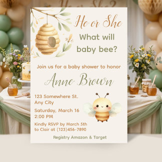 What Will Baby Bee Honey Bee Gender Reveal Invitation