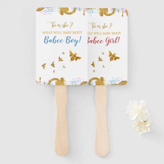 What Will Baby Bee Illustration Gender Reveal  Han Hand Fan (Front and Back)