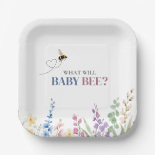 What Will Baby Bee? Pink Blue Gender Reveal Paper Plate