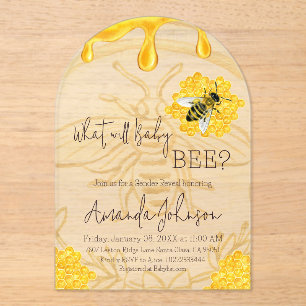 What Will Baby Bee Rustic Honeycomb Gender Reveal Acrylic Invitations