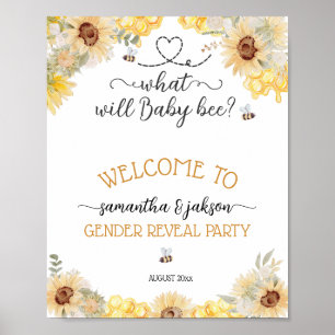 What will baby bee sunflower Gender Reveal welcome Poster