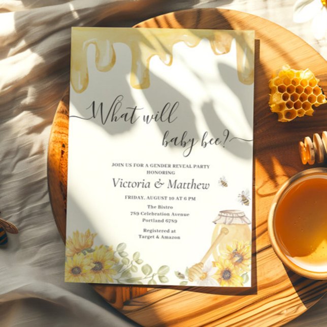 What will Baby Bee Sunflowers Gender Reveal Invitation (Creator Uploaded)