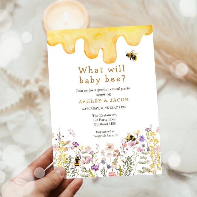What will Baby Bee Wildflower Gender Reveal Invitation (Creator Uploaded)