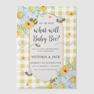 What Will Baby Bee Yellow Gingham Gender Reveal Vellum Invitations