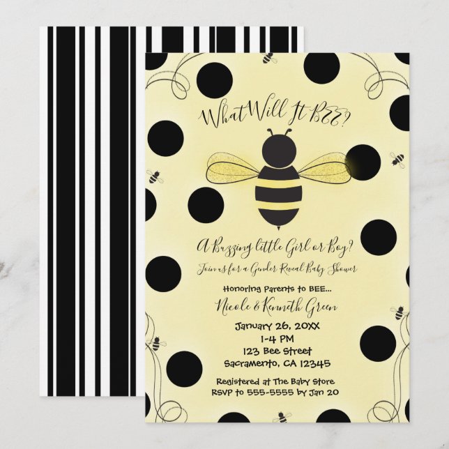 What Will It BE BEE Gender Reveal Baby Shower Invitation (Front/Back)