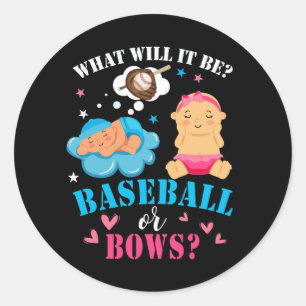 What Will It Be Cute Baseball or Bows Gender Revea Classic Round Sticker