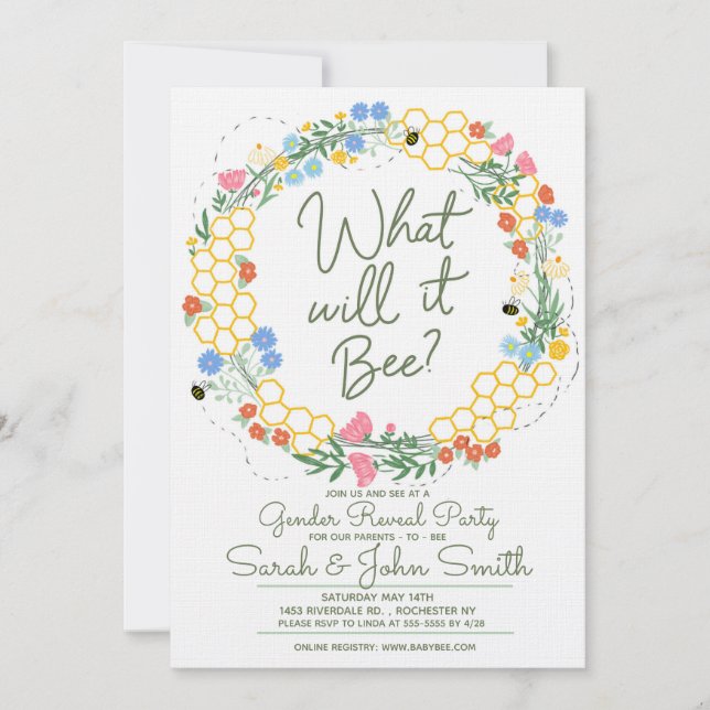 What Will it Bee Baby Floral Gender Reveal Invitation (Front)