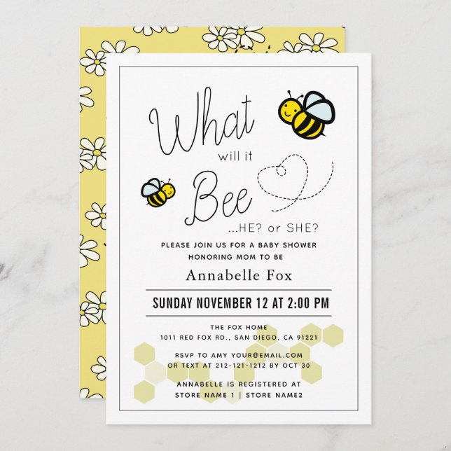 What will it Bee Gender Reveal White Baby Shower Invitation (Front/Back)