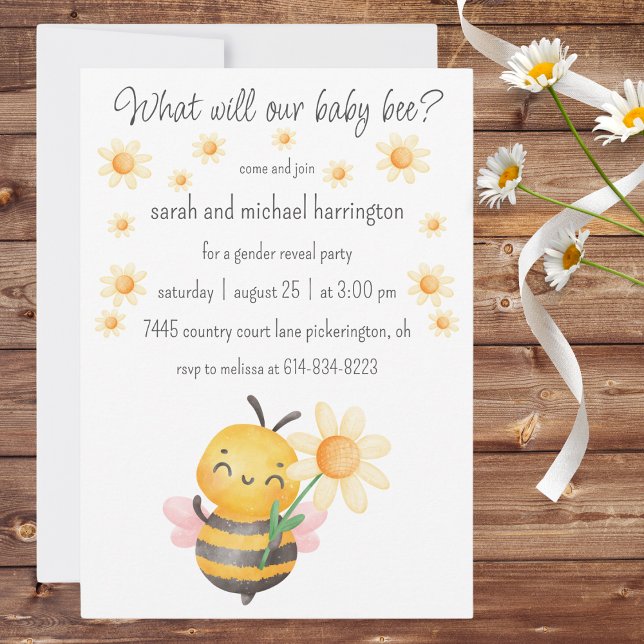 What Will Our Baby Bee Gender Reveal Party Invitation (Creator Uploaded)
