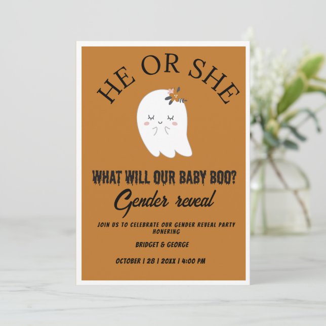 What will our baby ghost boo gender reveal party  invitation (Standing Front)
