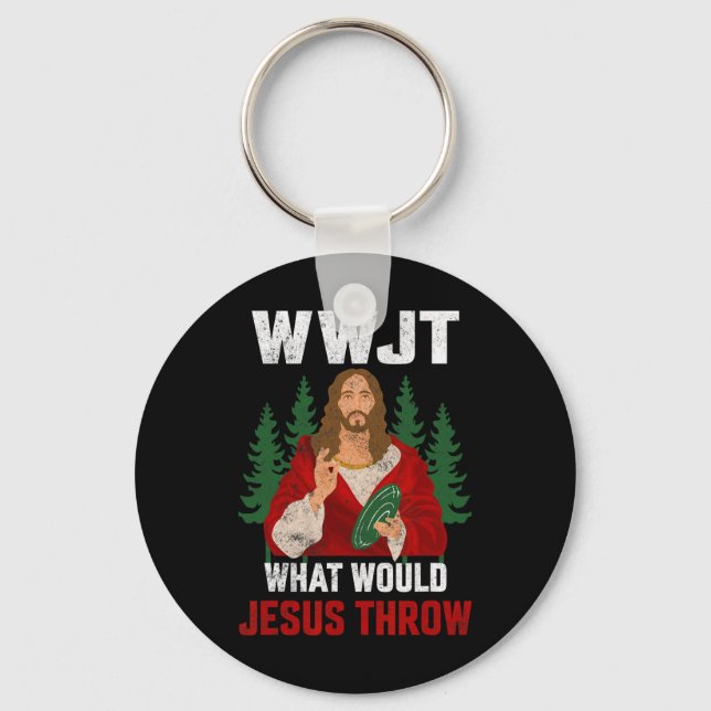 What Would Jesus Throw Disc Golf Player Frisbee Di Key Ring (Front)