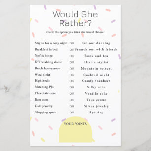 What Would She Choose? Bridal Shower game