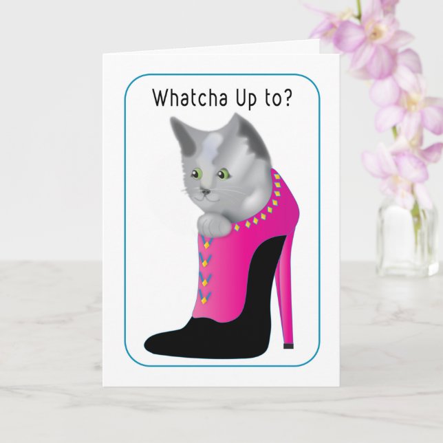 Whatcha Doing Cat Inside Lady's High Heel Card (Orchid)