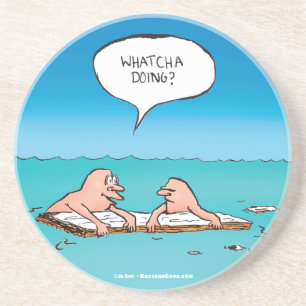 Whatcha Doing? Funny Shipwreck Cartoon Coaster