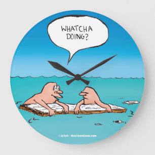 Whatcha Doing? Funny Shipwreck Cartoon Large Clock