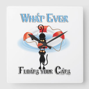 WhatEver Floats your Cats 2 Square Wall Clock