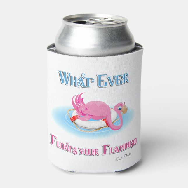 Whatever Floats Your Flamingo 3 Can Cooler (Can Front)