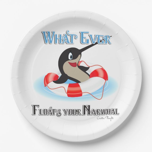 Whatever Floats your Narwhal Meme Paper Plate (Front)