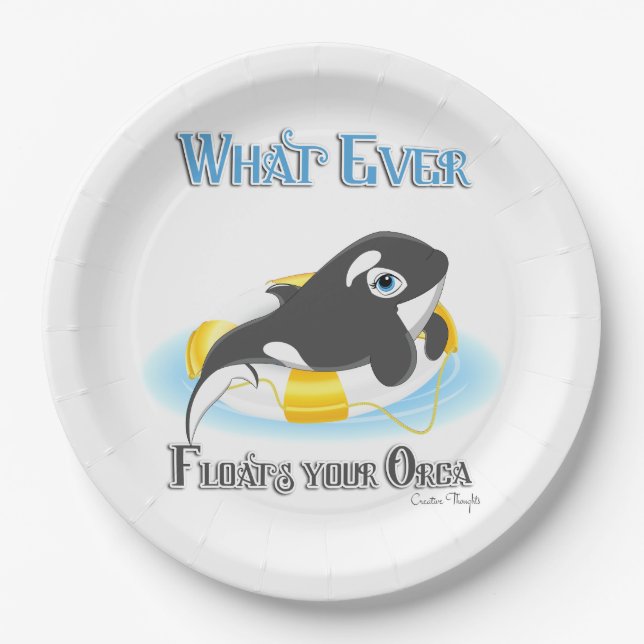 Whatever Floats Your Orca Whale Paper Plate (Front)