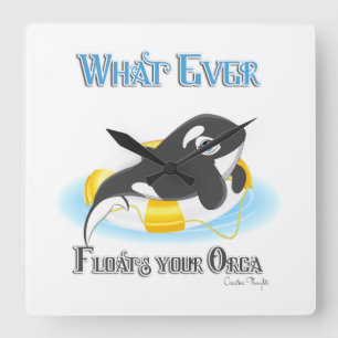 Whatever Floats Your Orca Whale Square Wall Clock