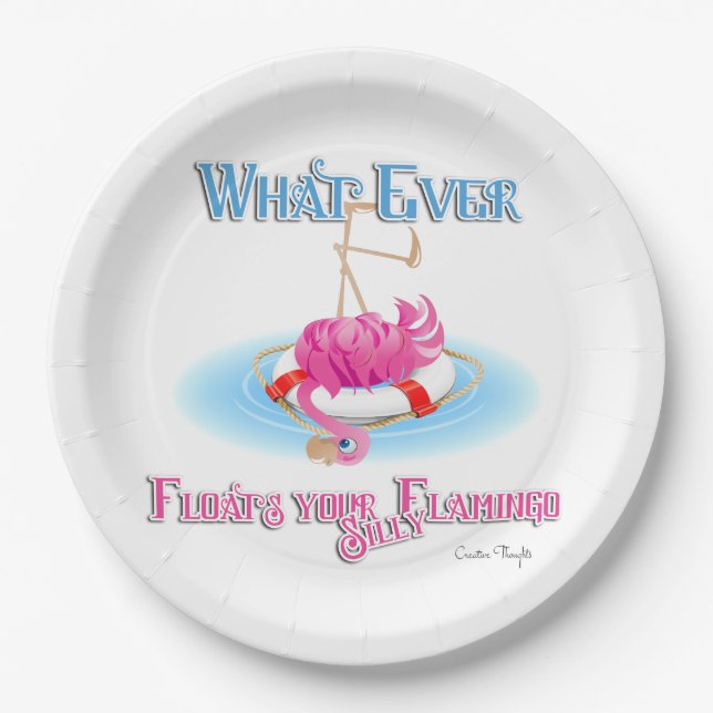 Whatever Floats Your Silly Flamingo Paper Plate (Front)