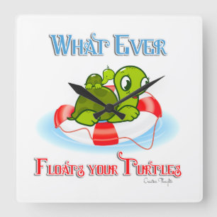 Whatever Floats Your Turtles 2 Square Wall Clock